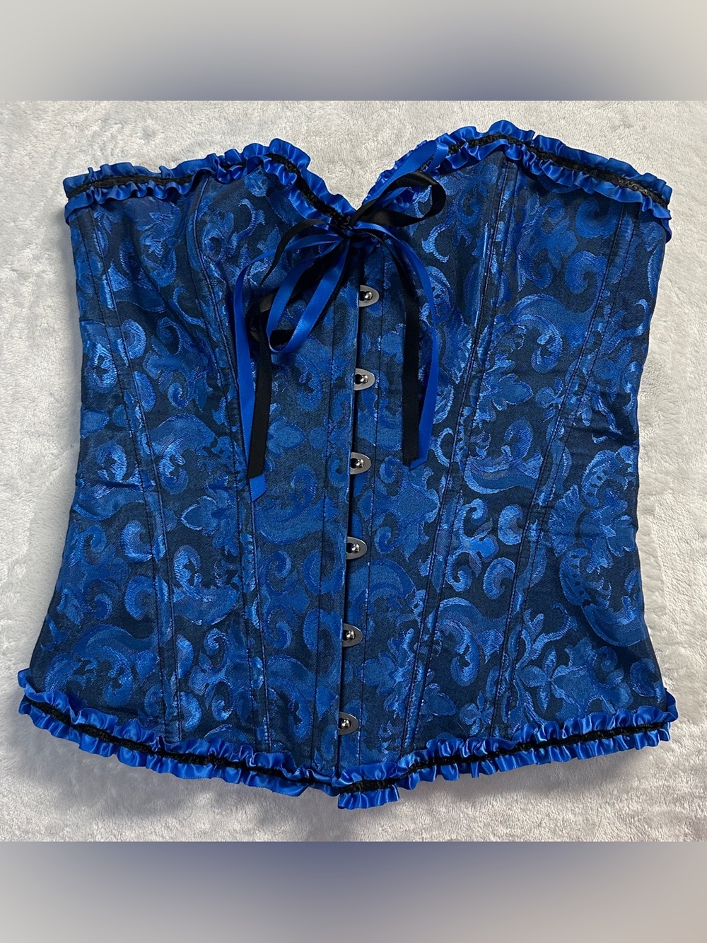 Y2K style women's blue black elegant lace trim bustier corset top, S.